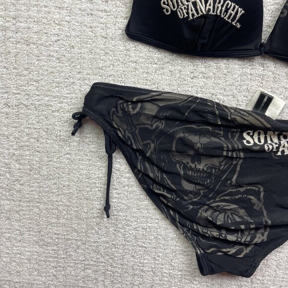 Y2K Sons Of Anarchy Women’s Skull Reaper Biker Bikini Set Sz L Black Goth Emo - Picture 5 of 14